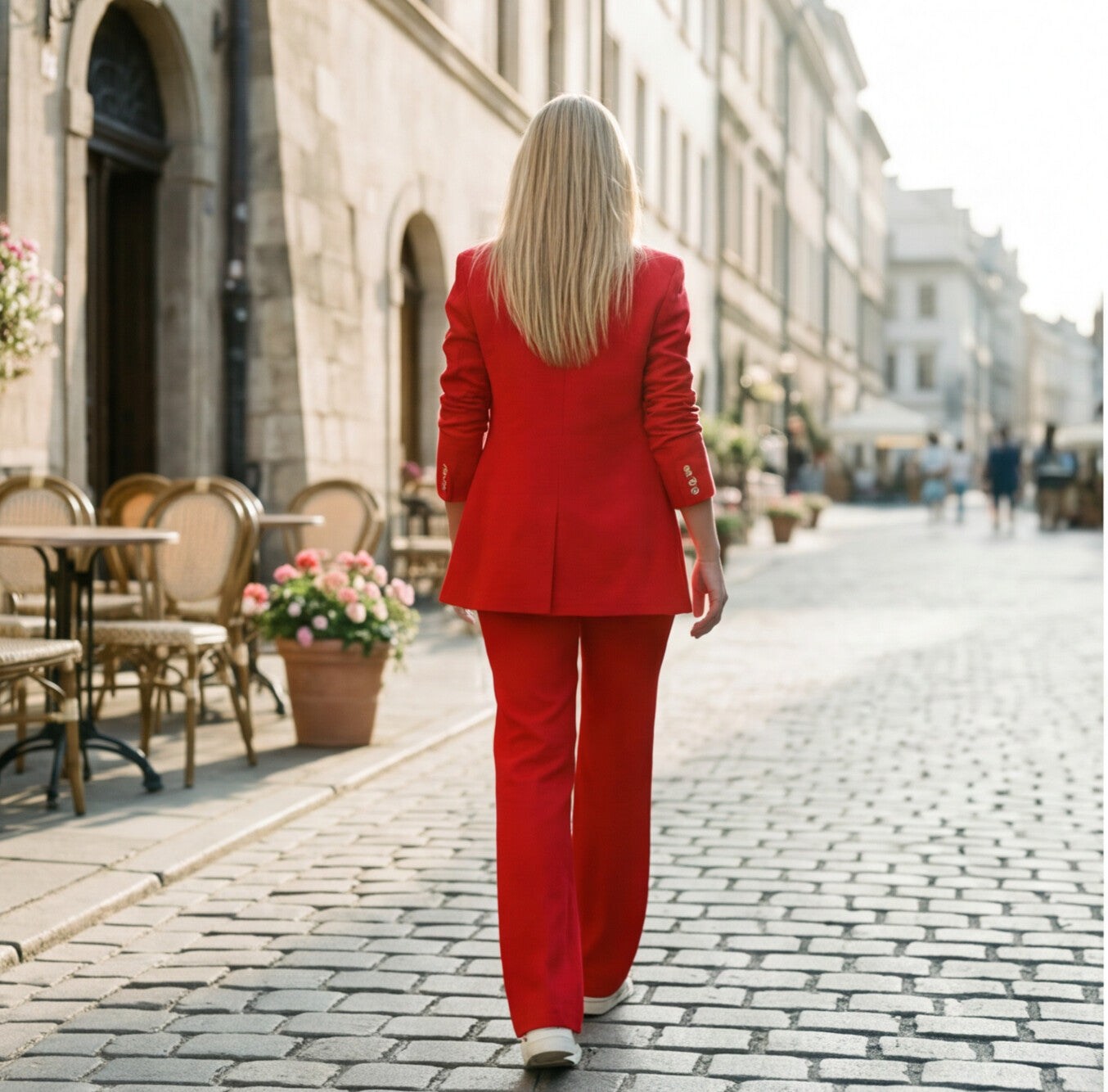 Elegant Women's Suit with Long Jacket and Flared Pants