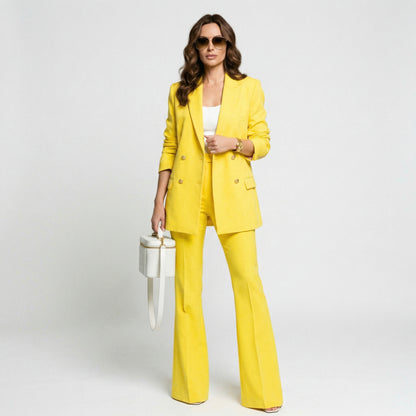 Elegant Women's Suit with Long Jacket and Flared Pants