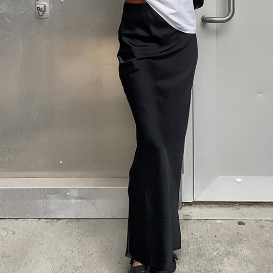 Elegant Satin Maxi Skirt for Women - Long Black Skirt, Regular Fit 0
