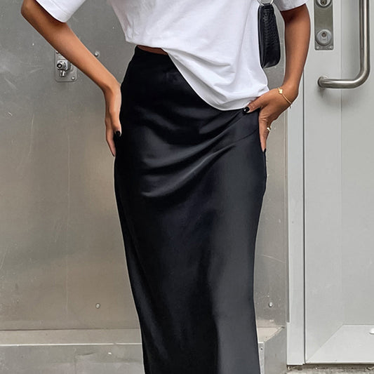 Elegant Satin Maxi Skirt for Women - Long Black Skirt, Regular Fit 1