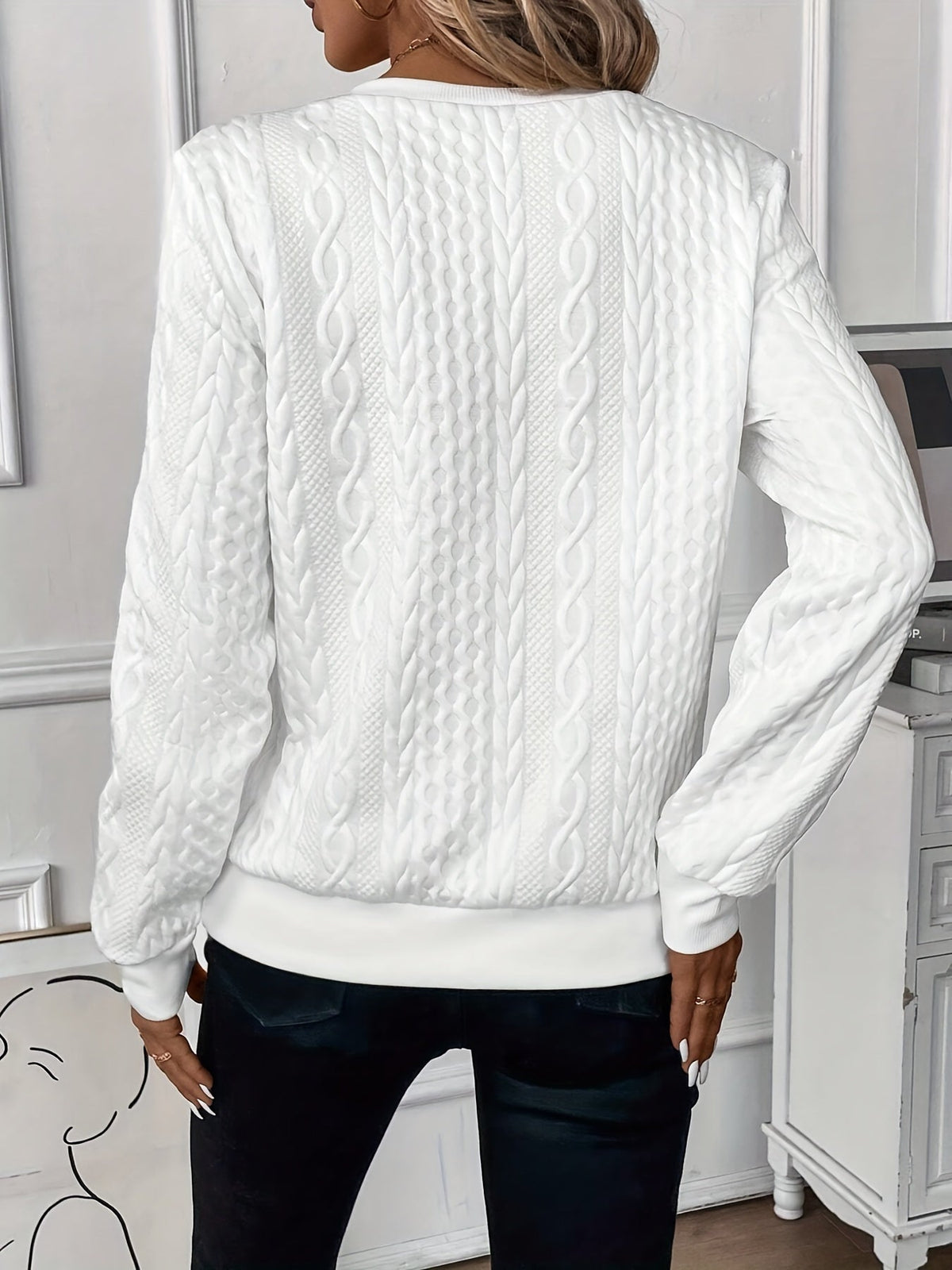Rosalind - Women's Cable Texture Ring Zip Pullover - view 7