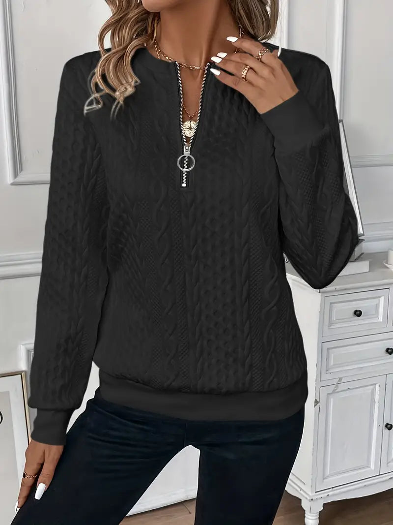 Rosalind - Women's Cable Texture Ring Zip Pullover - view 8