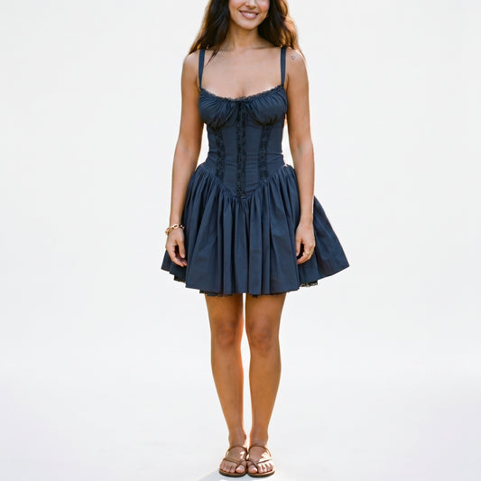 Elena - Elegant Women's White Summer Dress with Lace Trim DONE