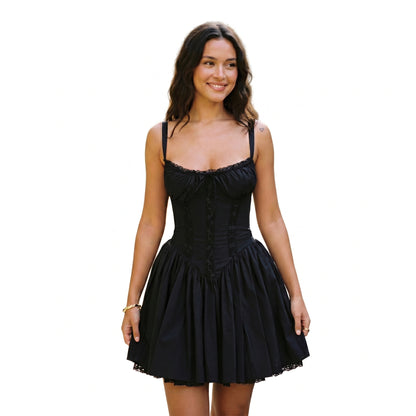 Elena - Elegant Women's White Summer Dress with Lace Trim DONE