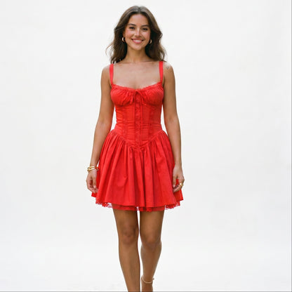 Elena - Elegant Women's White Summer Dress with Lace Trim DONE