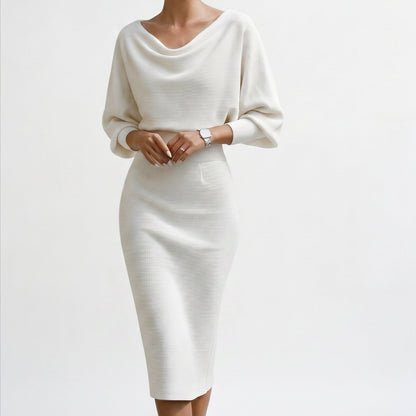 Elisabeth - Elegant White Long Sleeve Midi Dress