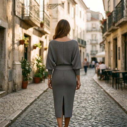 Elisabeth - Elegant White Long Sleeve Midi Dress