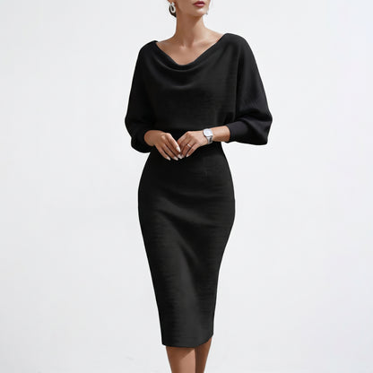 Elisabeth - Elegant White Long Sleeve Midi Dress