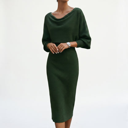 Elisabeth - Elegant White Long Sleeve Midi Dress