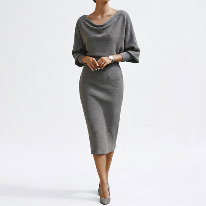 Elisabeth - Elegant White Long Sleeve Midi Dress
