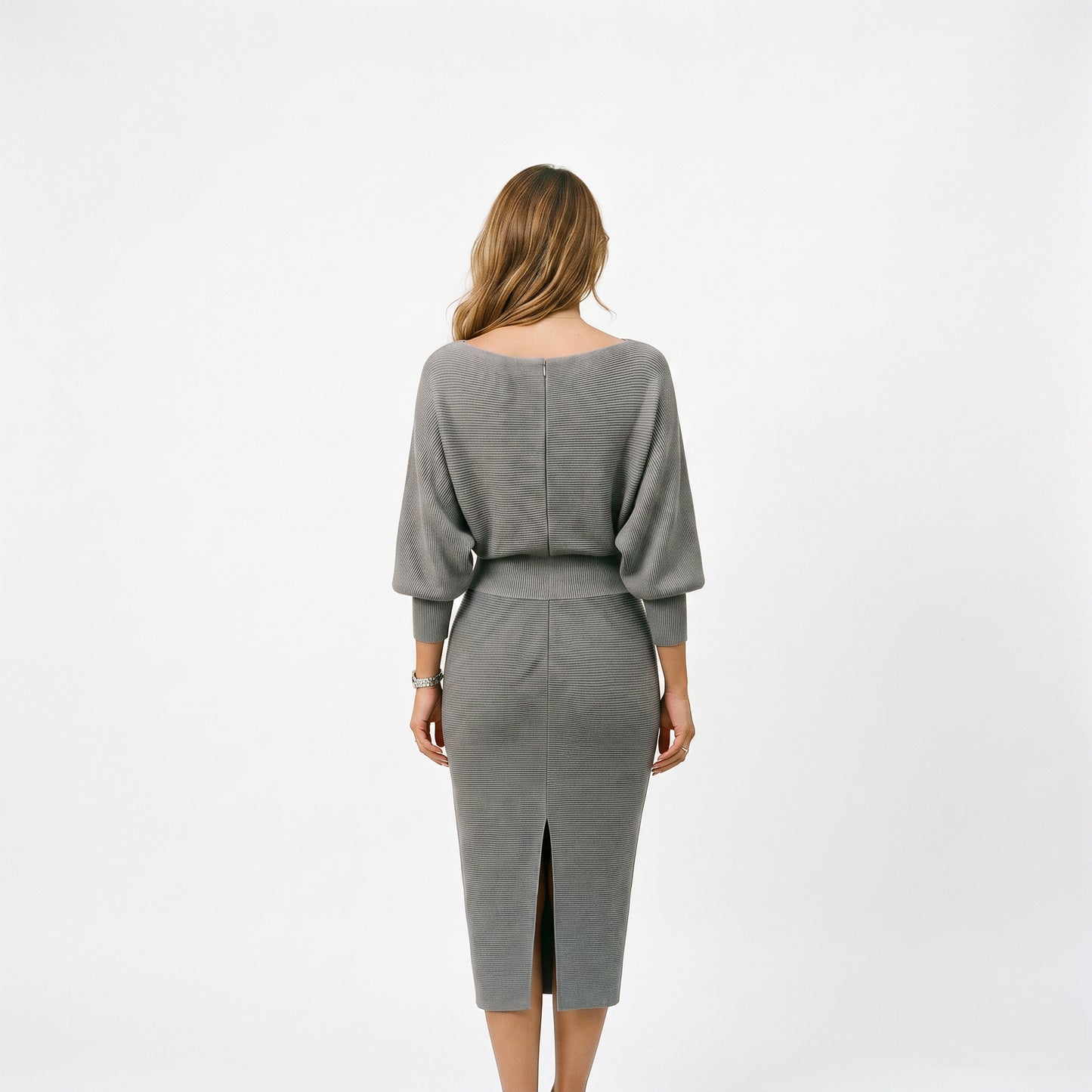 Elisabeth - Elegant White Long Sleeve Midi Dress