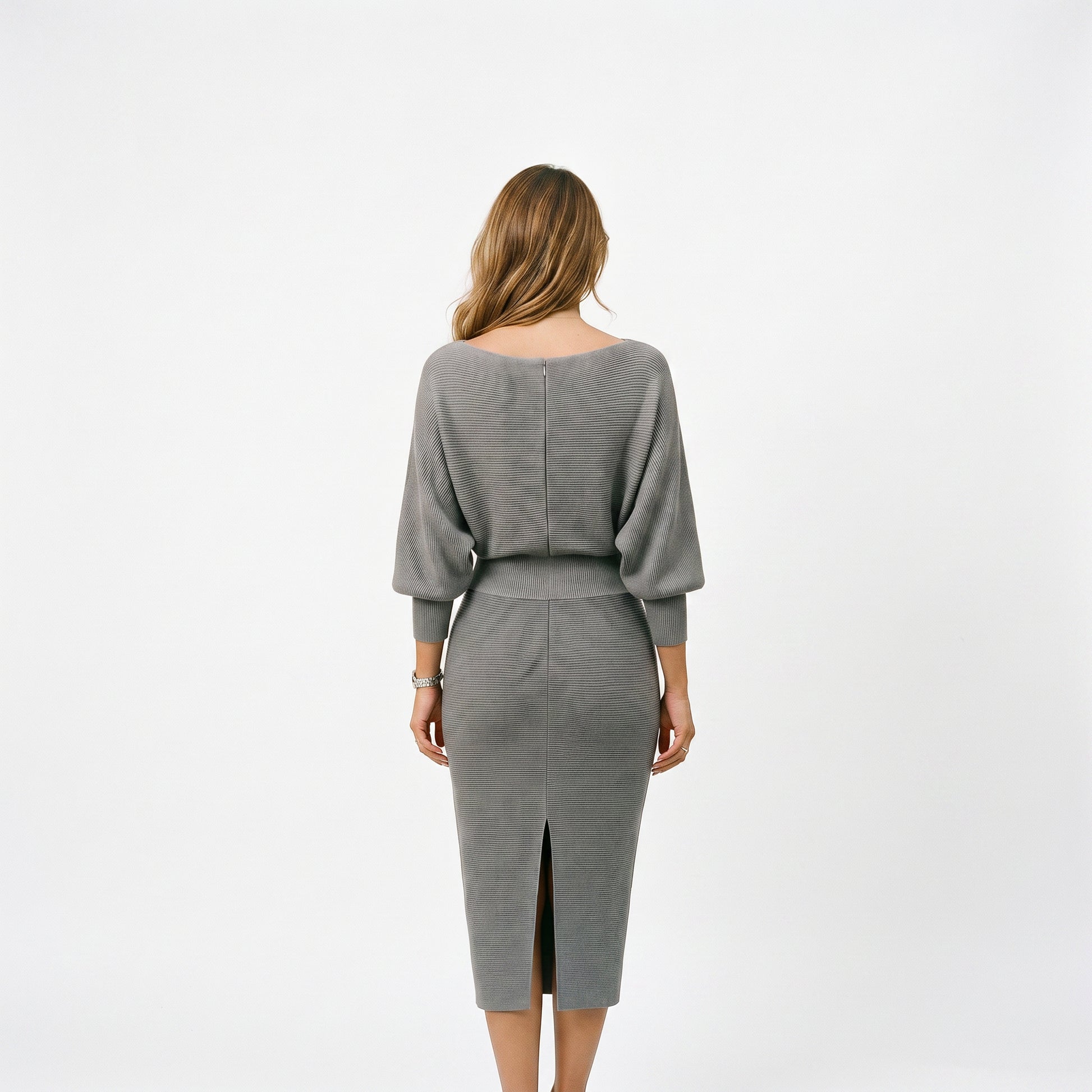 Elisabeth - Elegant White Long Sleeve Midi Dress