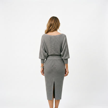 Elisabeth - Elegant White Long Sleeve Midi Dress