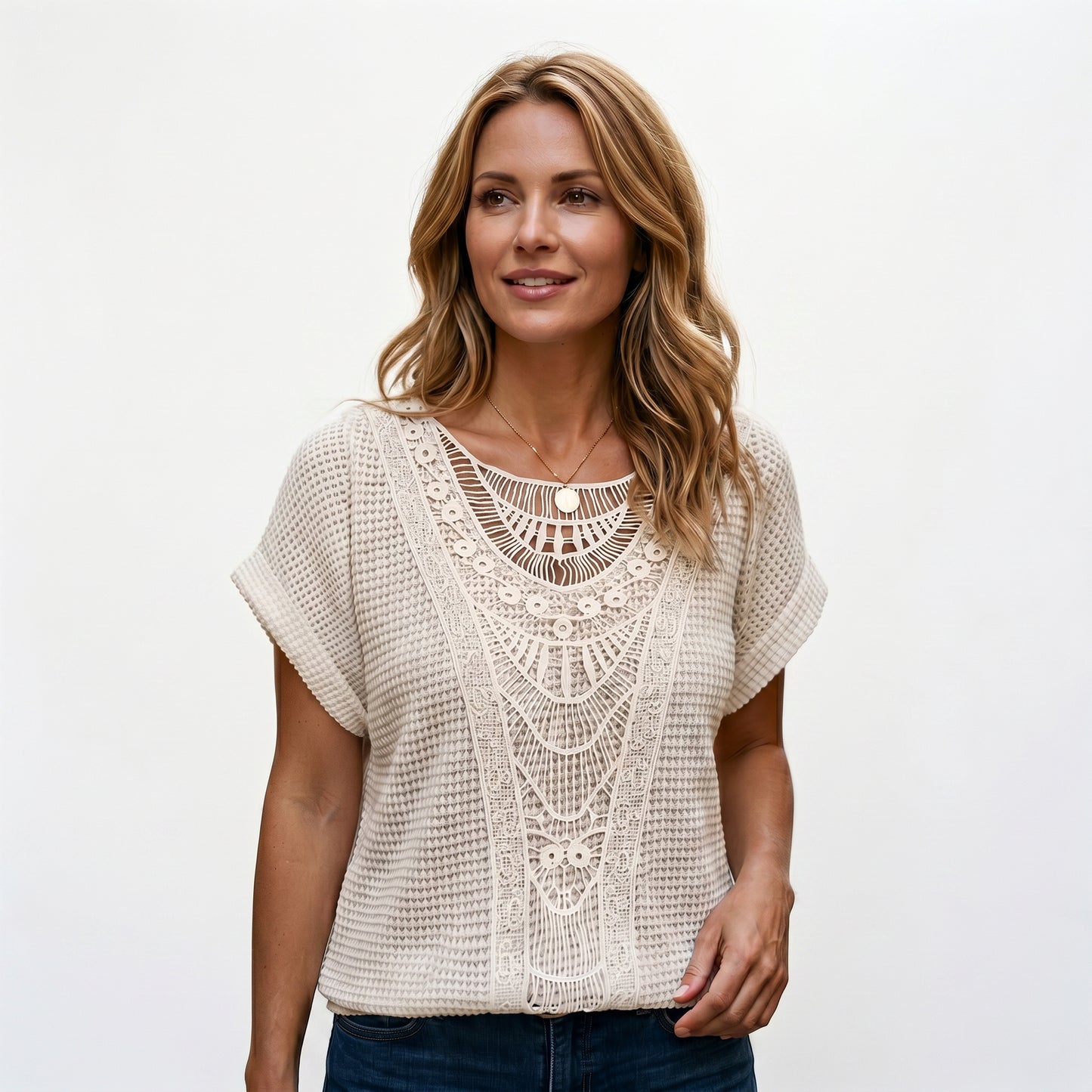 Ella | Elegant Relaxed Fit Women's Top with Lace Trim DONE 05-27-2026