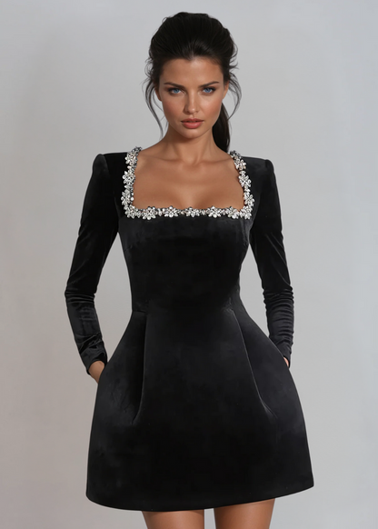 Ella | Elegant Velvet Mini Dress for Wedding Guests and Cocktail Parties 0