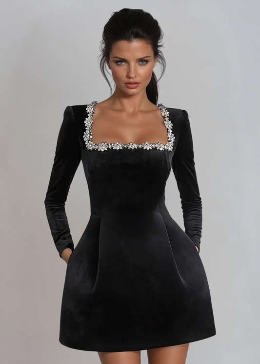 Ella | Elegant Velvet Mini Dress for Wedding Guests and Cocktail Parties 0