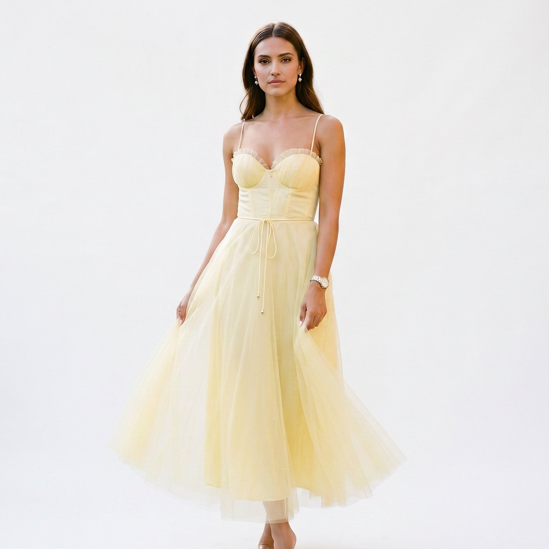 Emma | Elegant White Tulle Midi Dress for Women DONE 06-10-2026