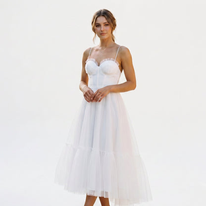 Emma | Elegant White Tulle Midi Dress for Women DONE 06-10-2026