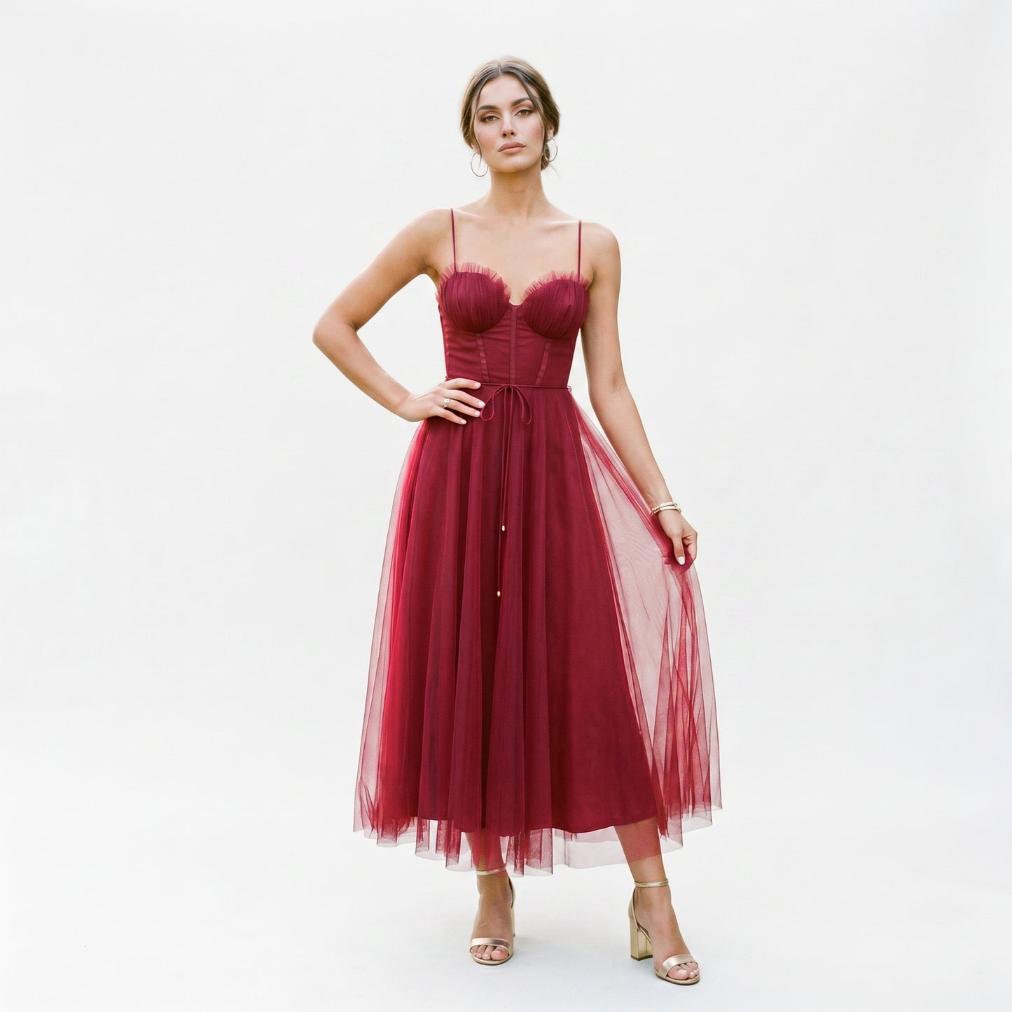 Emma | Elegant White Tulle Midi Dress for Women DONE 06-10-2026