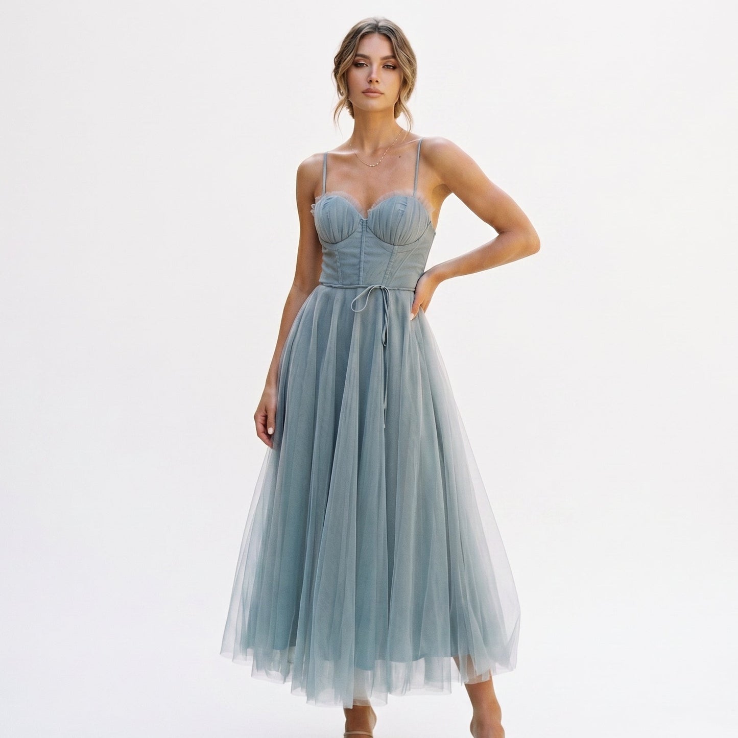 Emma | Elegant White Tulle Midi Dress for Women DONE 06-10-2026
