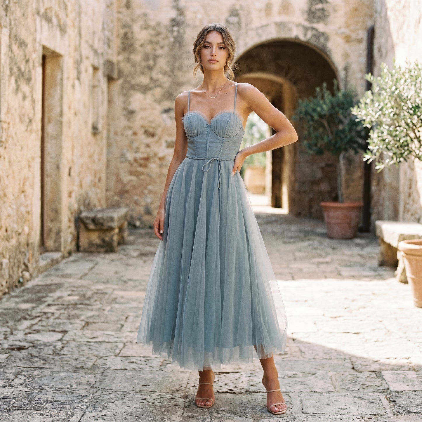 Emma | Elegant White Tulle Midi Dress for Women DONE 06-10-2026