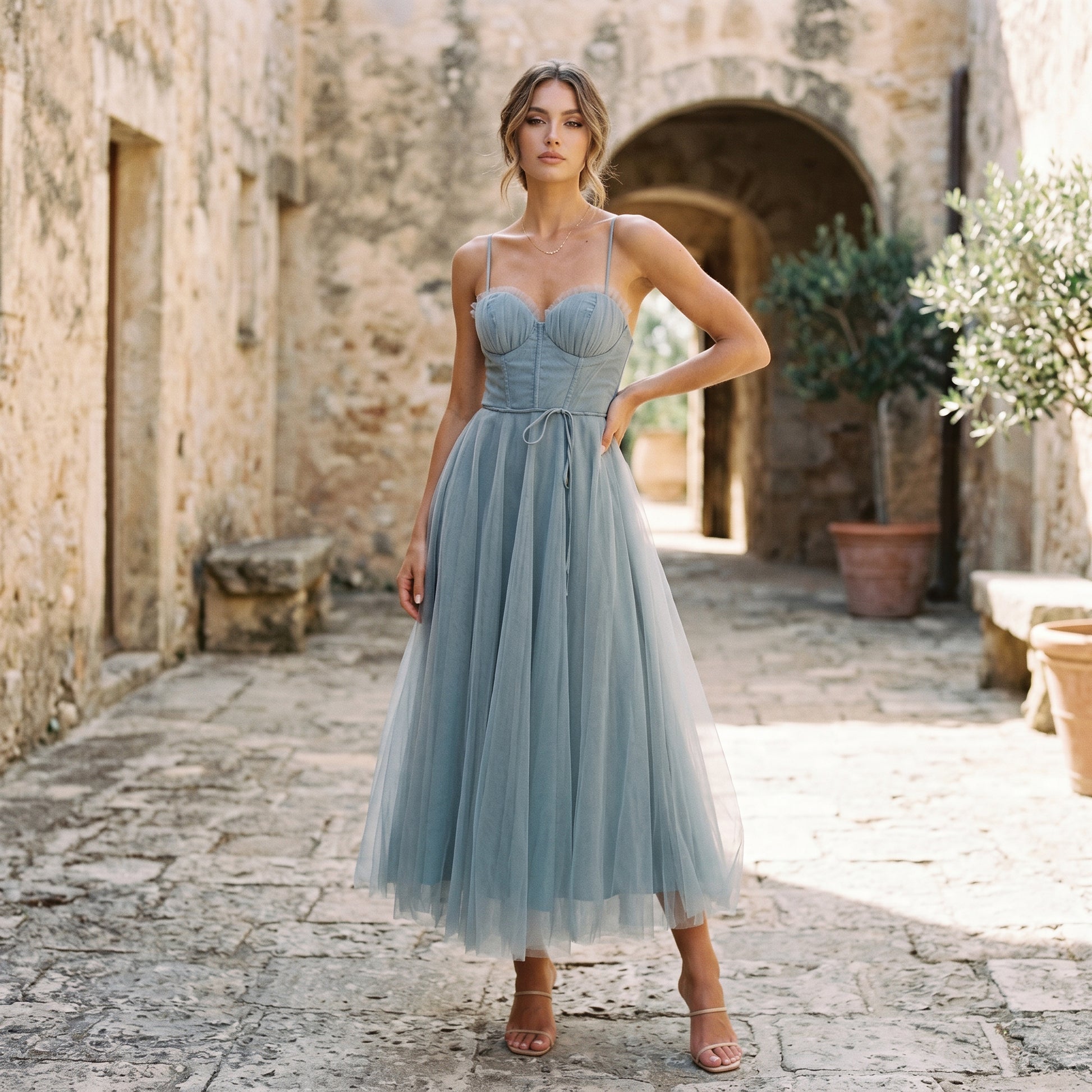 Emma | Elegant White Tulle Midi Dress for Women DONE 06-10-2026
