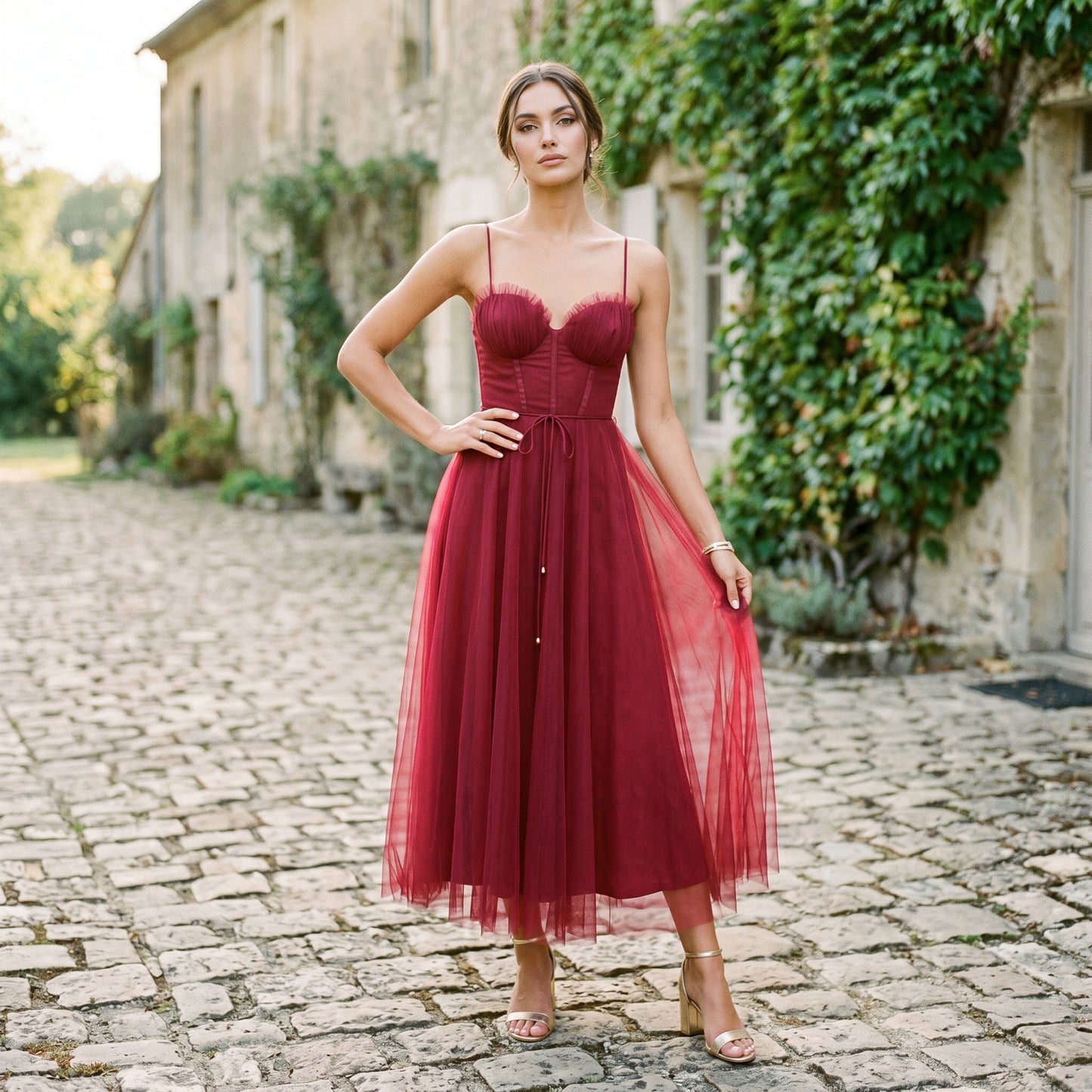 Emma | Elegant White Tulle Midi Dress for Women DONE 06-10-2026