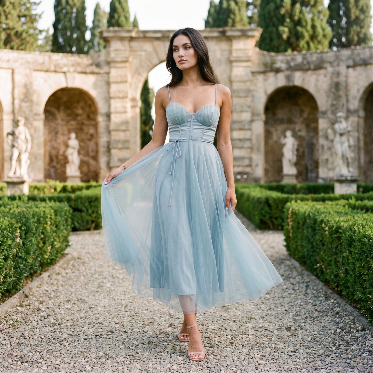 Emma | Elegant White Tulle Midi Dress for Women DONE 06-10-2026