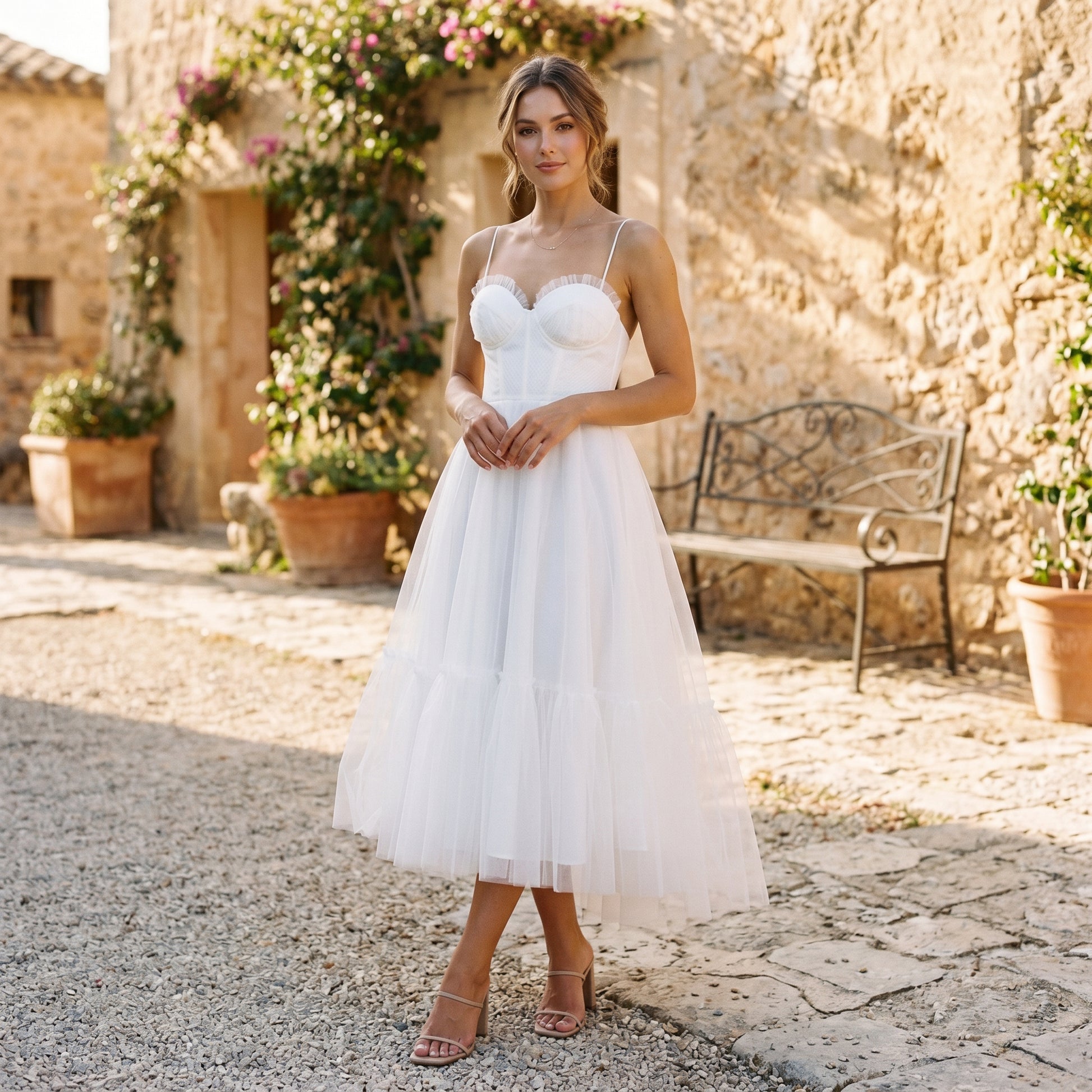 Emma | Elegant White Tulle Midi Dress for Women DONE 06-10-2026
