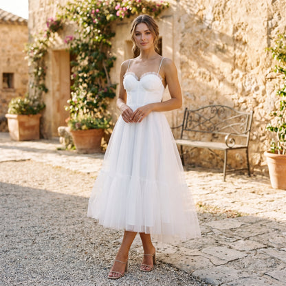 Emma | Elegant White Tulle Midi Dress for Women DONE 06-10-2026