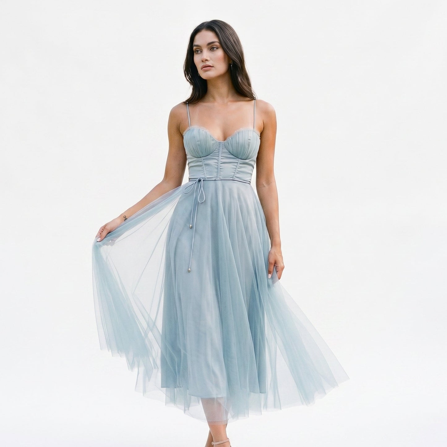 Emma | Elegant White Tulle Midi Dress for Women DONE 06-10-2026