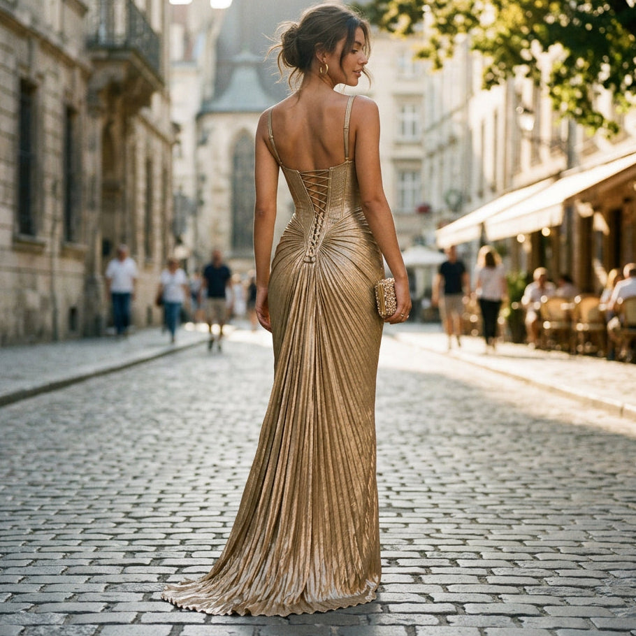 Emma - Elegant Metallic Corset Cocktail Dress