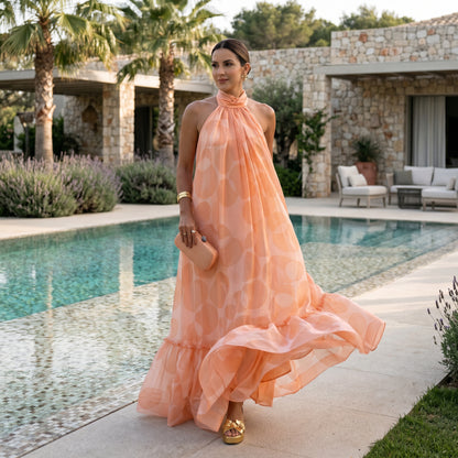 Evangeline - Elegant Halter Neck Maxi Dress DONE
