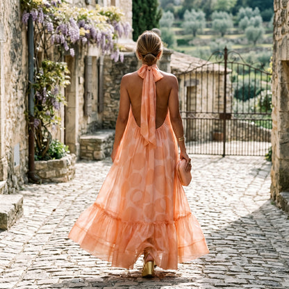 Evangeline - Elegant Halter Neck Maxi Dress DONE