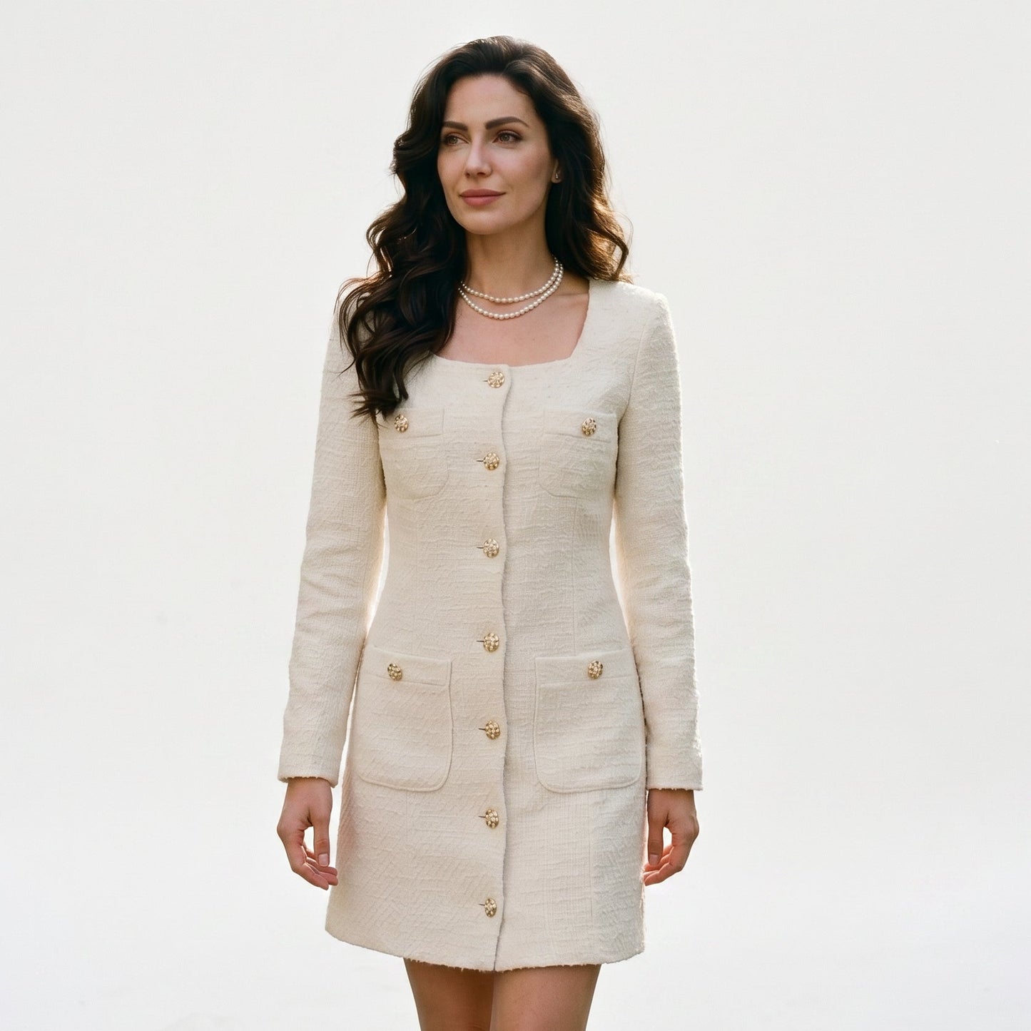 Felicity - Elegant Tweed Mini Cocktail Dress with Square Collar DONE 05-12-2025