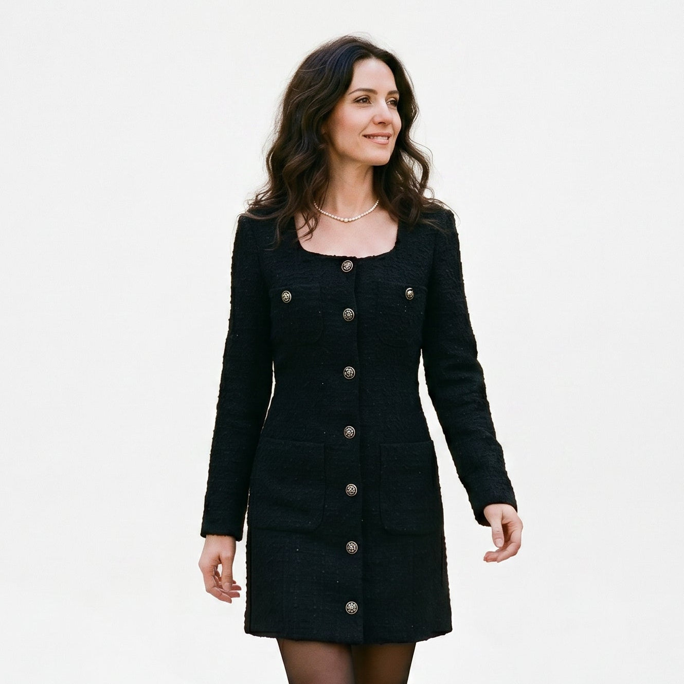 Felicity - Elegant Tweed Mini Cocktail Dress with Square Collar DONE 05-12-2025