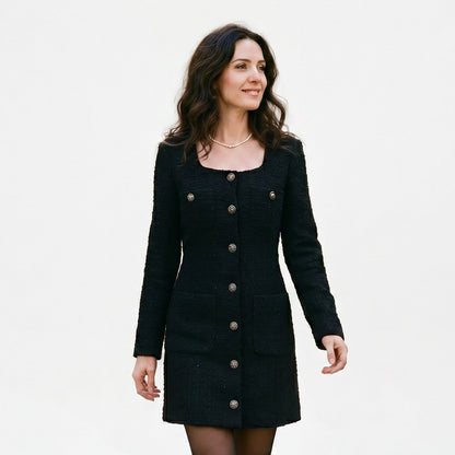 Felicity - Elegant Tweed Mini Cocktail Dress with Square Collar DONE 05-12-2025