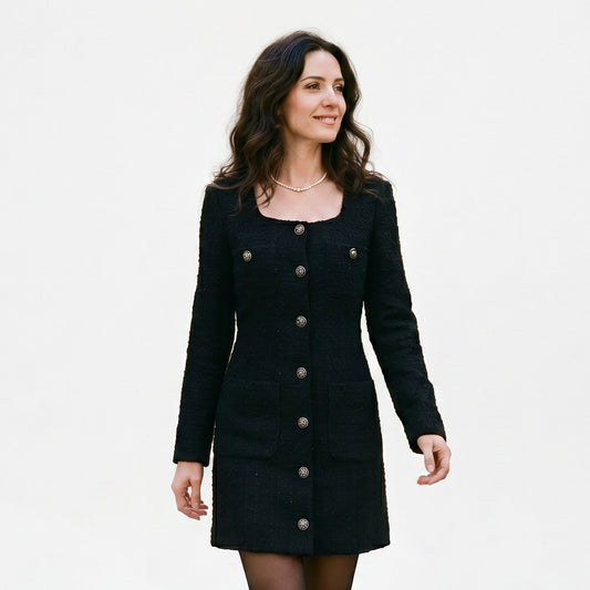 Felicity - Elegant Tweed Mini Cocktail Dress with Square Collar DONE 05-12-2025