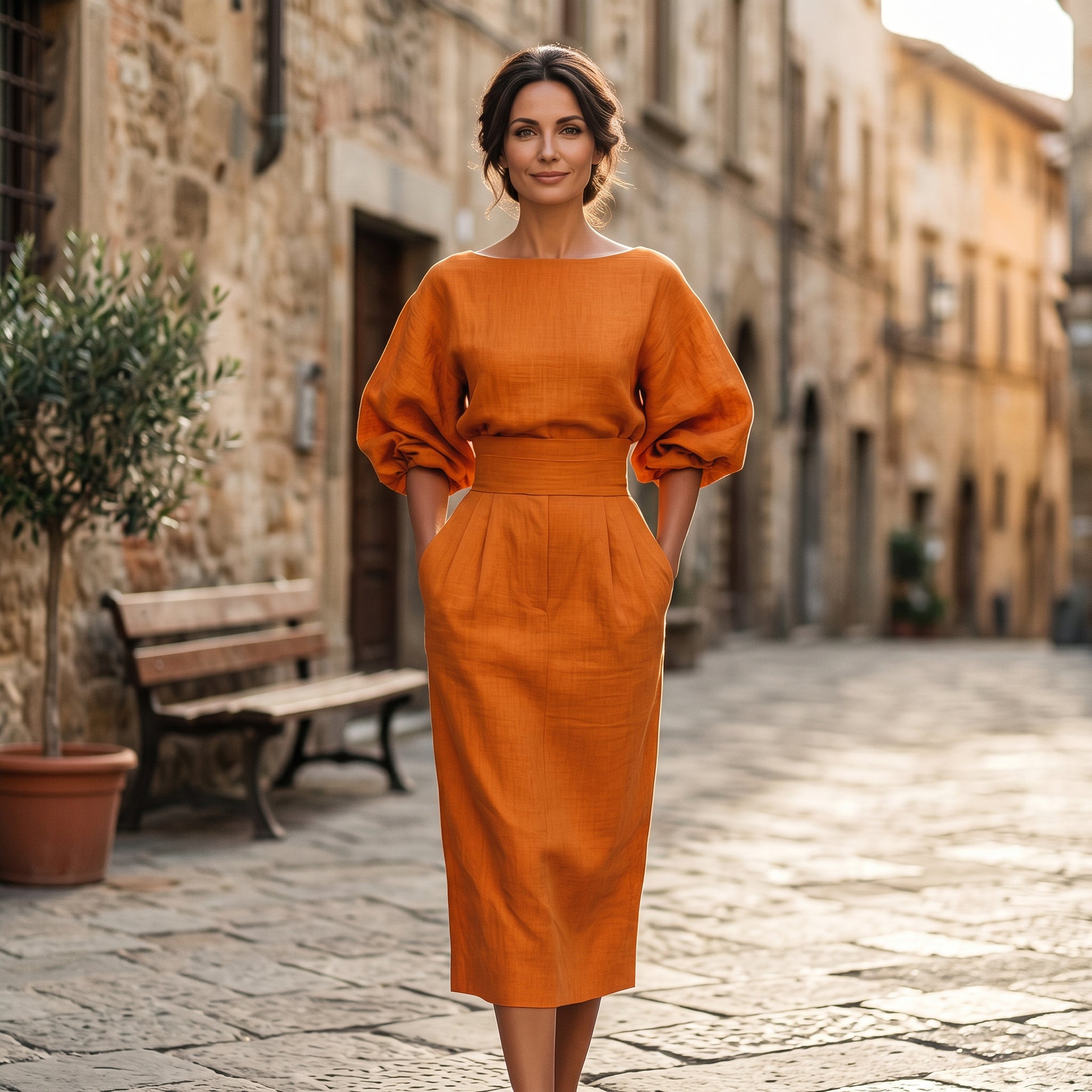 Grace - Bold Orange Midi Skirt And Top Set DONE 05-15-2026
