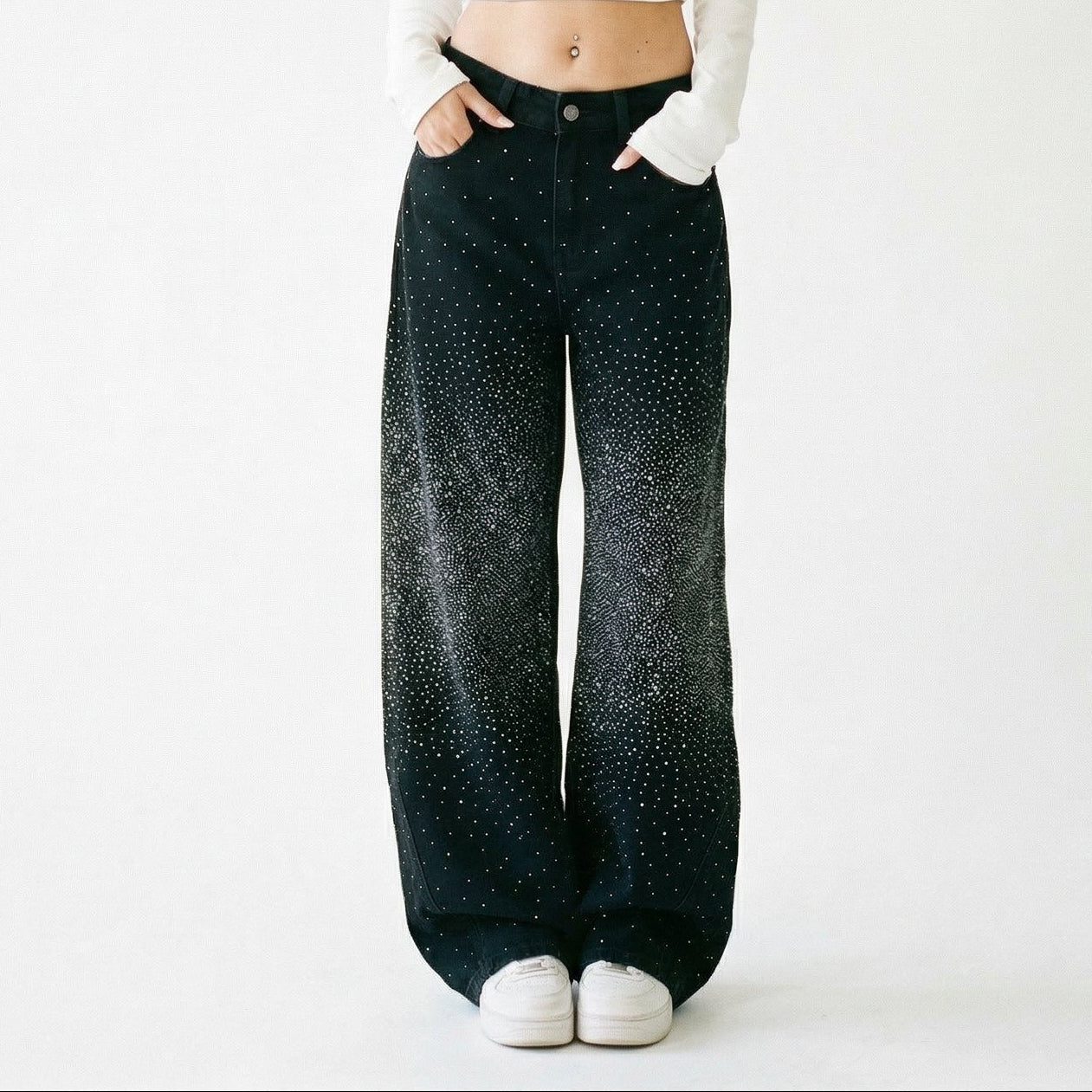 High Waisted Black Straight Leg Denim Jeans