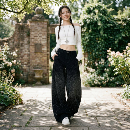 High Waisted Black Straight Leg Denim Jeans