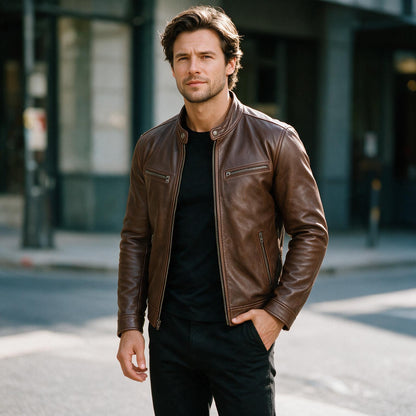 Hudson - Vintage Brown Leather Jacket for Men