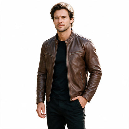 Hudson - Vintage Brown Leather Jacket for Men