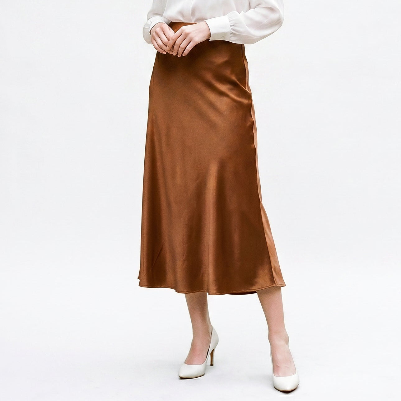 Isabella - Elegant Silk Midi Skirt with Elastic Waistband DONE 06-22-2026