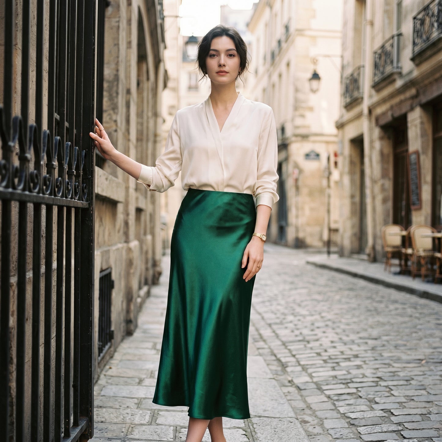 Isabella - Elegant Silk Midi Skirt with Elastic Waistband DONE 06-22-2026