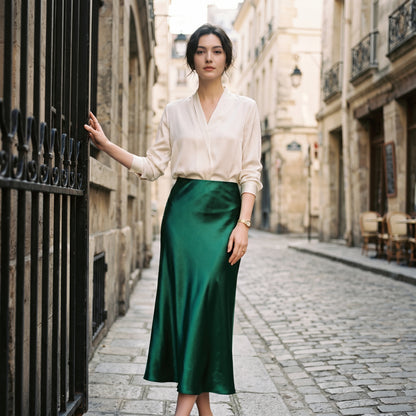 Isabella - Elegant Silk Midi Skirt with Elastic Waistband DONE 06-22-2026