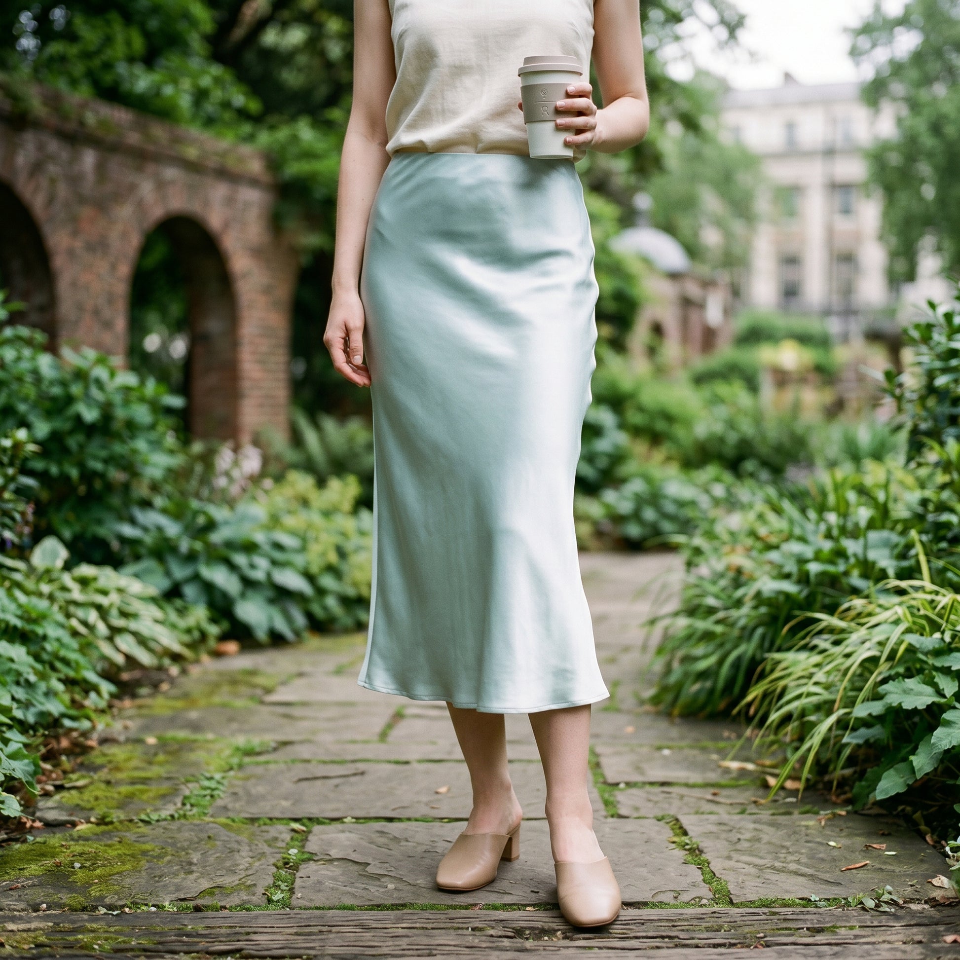 Isabella - Elegant Silk Midi Skirt with Elastic Waistband DONE 06-22-2026
