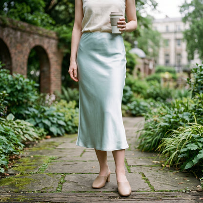 Isabella - Elegant Silk Midi Skirt with Elastic Waistband DONE 06-22-2026