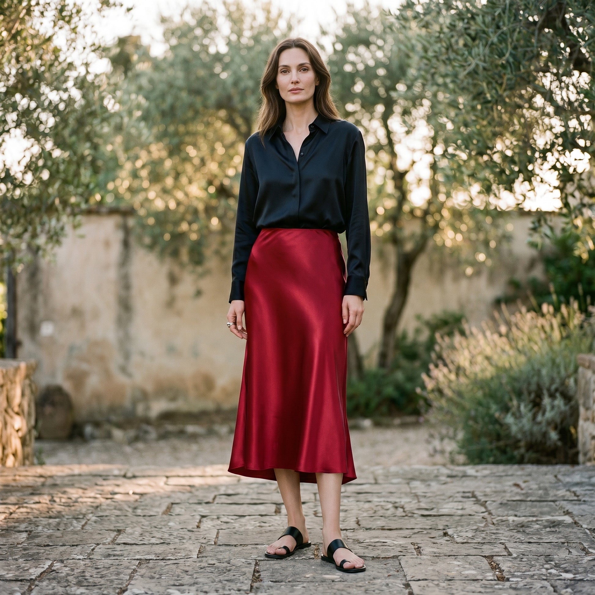Isabella - Elegant Silk Midi Skirt with Elastic Waistband DONE 06-22-2026