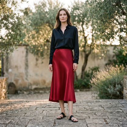 Isabella - Elegant Silk Midi Skirt with Elastic Waistband DONE 06-22-2026